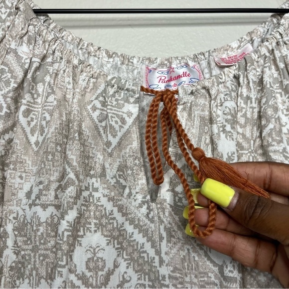 Panhandle Women Top Medium Peasant Boho Cottage Southwestern Scoop Neck Tan - Picture 11 of 11